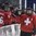 POPRAD, SLOVAKIA - APRIL 14: Switzerland's Philipp Kurashev #23 celebrates with his teammate Nico Gross #26 after scoring against Latvia during preliminary round action at the 2017 IIHF Ice Hockey U18 World Championship. (Photo by Andrea Cardin/HHOF-IIHF Images)

